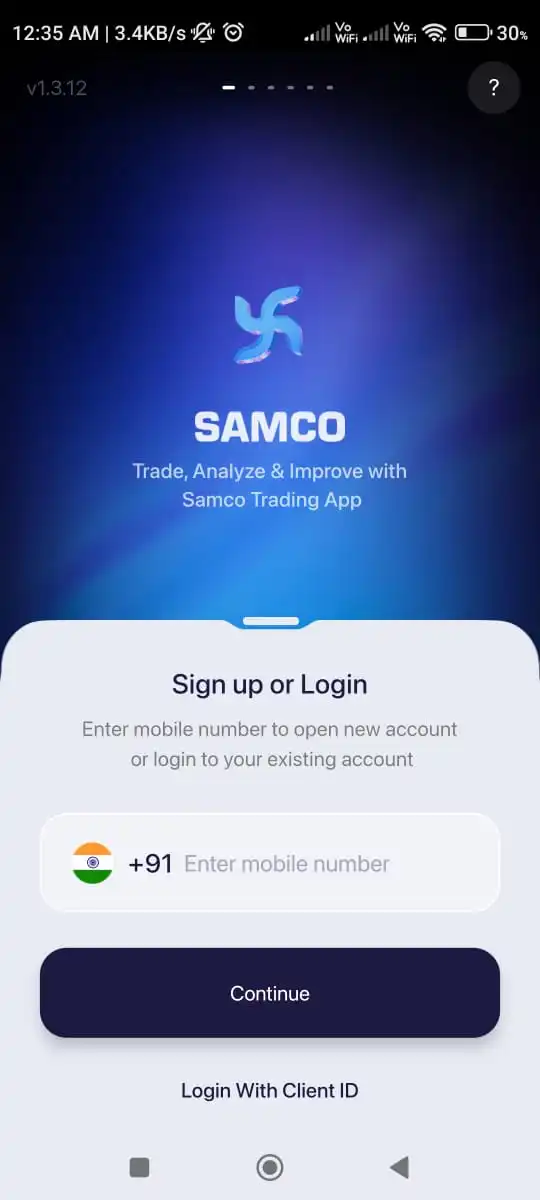 Samco App Sign-up process