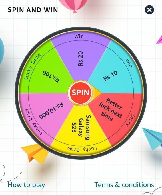 Amazon Spin And Win Free ₹10 or ₹20 Amazon Pay Balance 1 Amazon Spin And win Cashback Offer Loot tricks