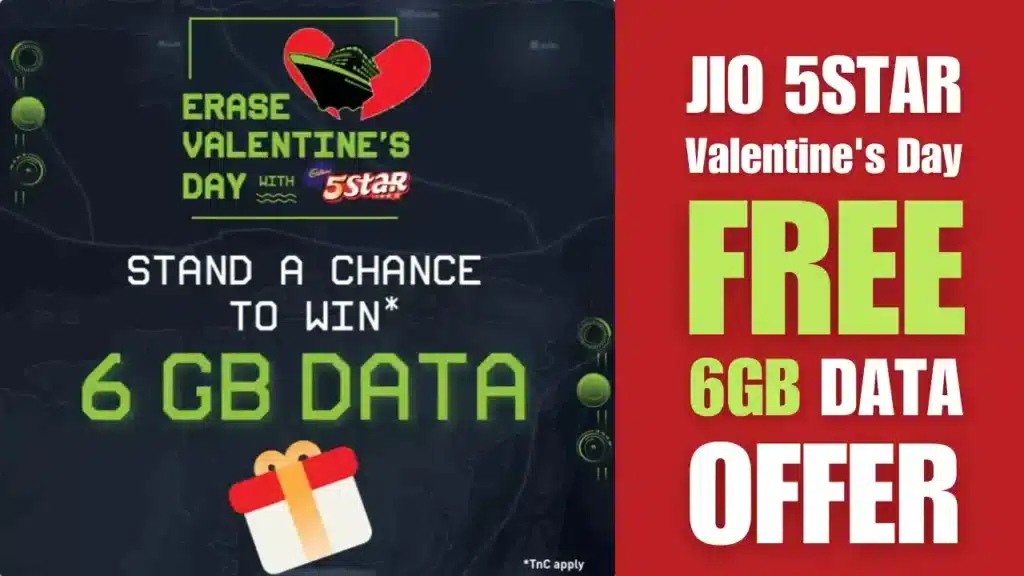 Jio 5 Star Valentine's Day offer (contest):win Free 6GB Jio Internet Data 1 Jio 5 Star Valentine's Day offer