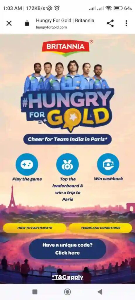 Britannia Hungry For Gold Offer - win 10 rupees in UPI 2 Britannia Hungry For Gold