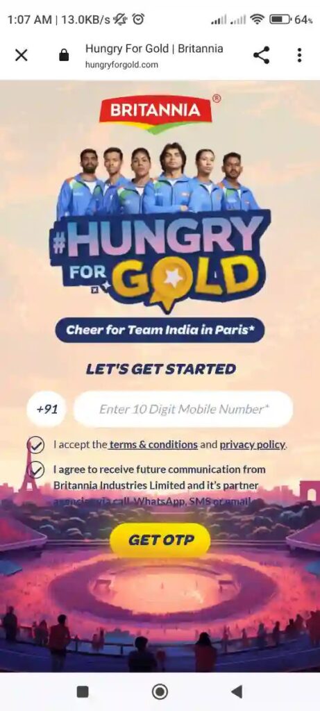 Britannia Hungry For Gold Offer - win 10 rupees in UPI 3 britania hungry gold sign up