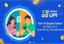 FlipKart UPI Offer : Scan & Pay Flat 50 SuperCoins on 5 Transaction FlipKart UPI offer