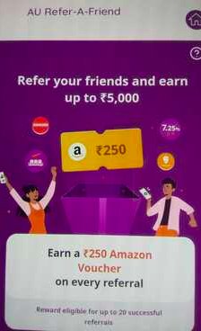 AU Bank Refer & Earn-Open Zero Balance Saving Account | ₹250 Amazon Voucher Free | ₹250/Refer