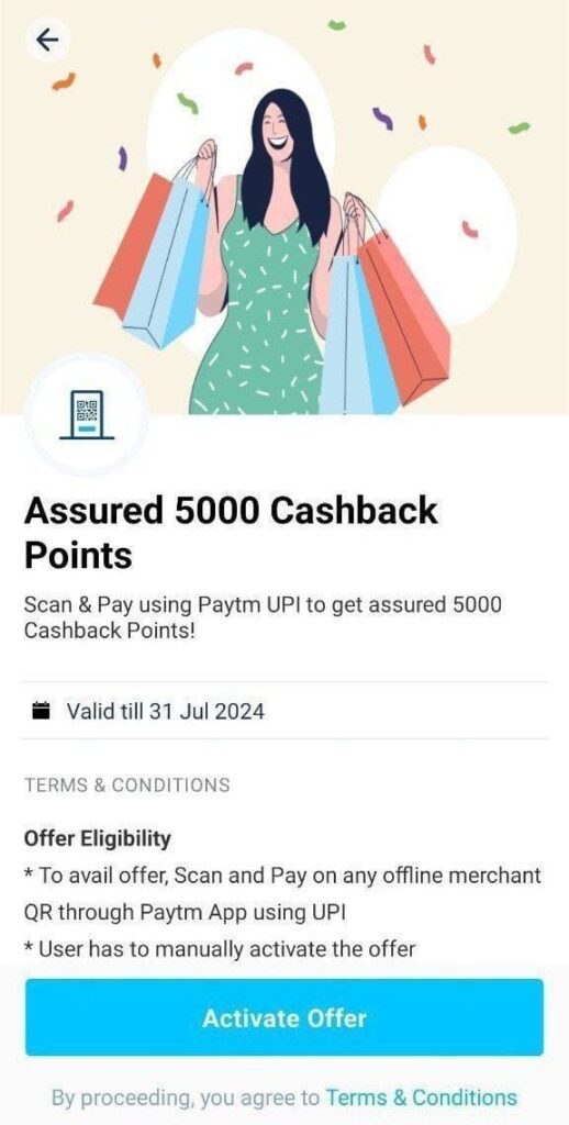 paytm new scan and pay offer:Earn 5000 cashback points 1 paytm new scan and pay offer