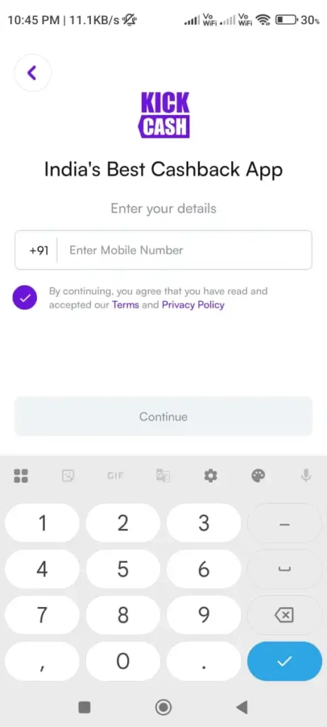 kickcash register with mobile Number