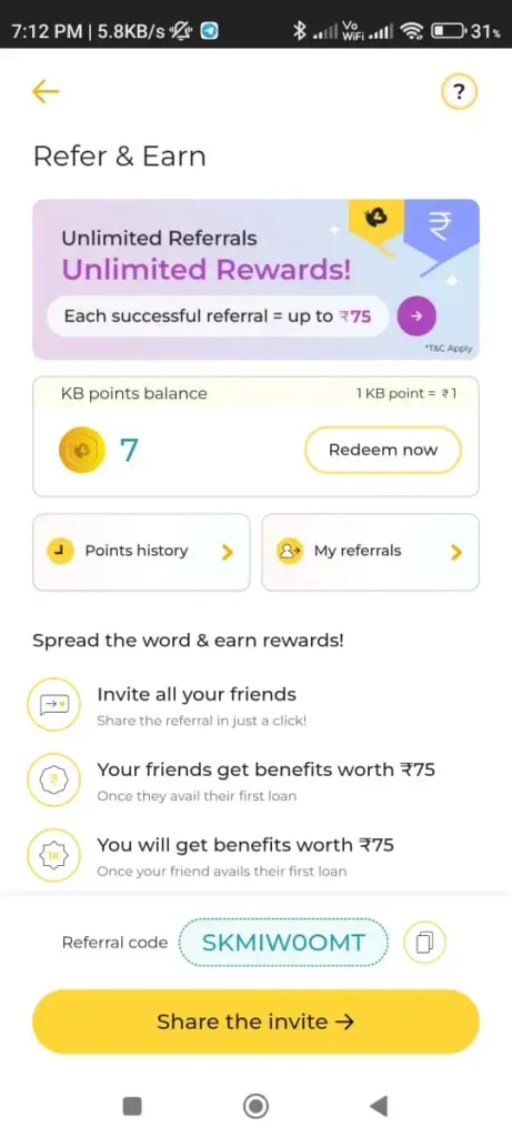 KreditBee Referral programme